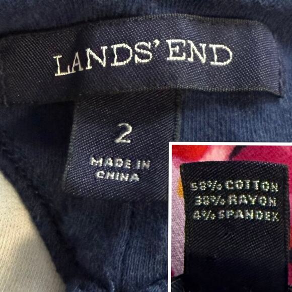 Lands End Blue Pink Floral Sleeveless Fit and Flare Dress 2 - Picture 4 of 5